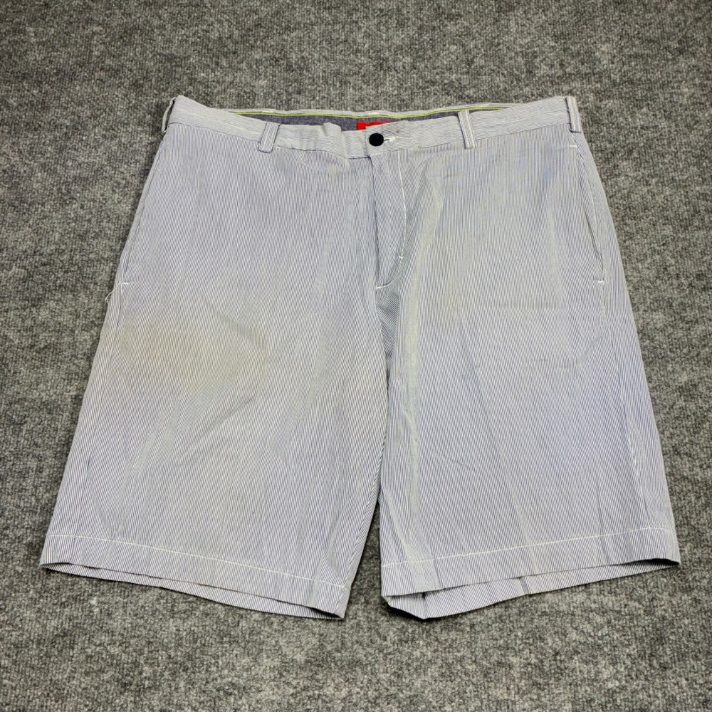 IZOD Striped Mens Chino Shorts Size 38 Blue White Casual Summer Golf Preppy